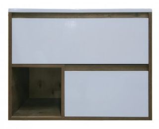 Подвесная тумба под раковину Эстет Monaco Wood ФР-00010674 80см два ящика белый/дуб рустикальный